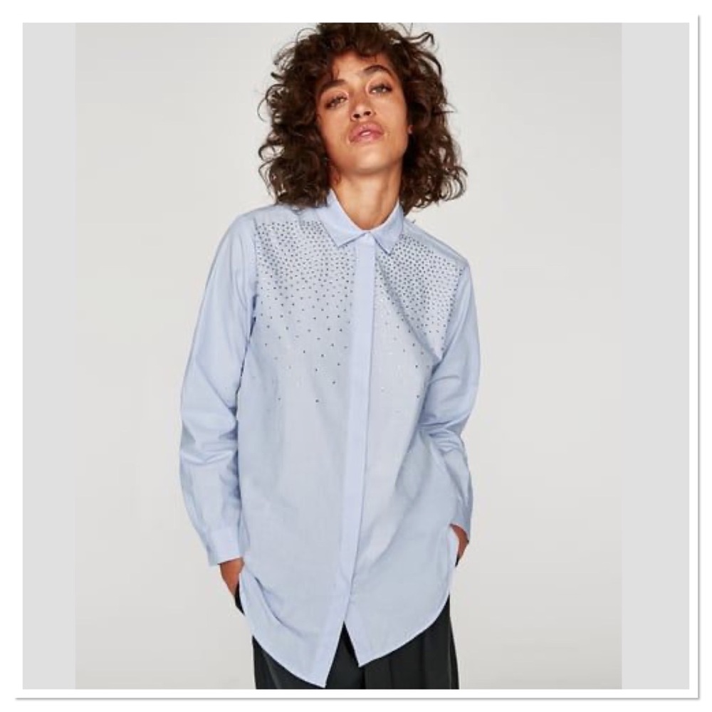 ZARA Rhinestone Embellished Button-Down Tunic S